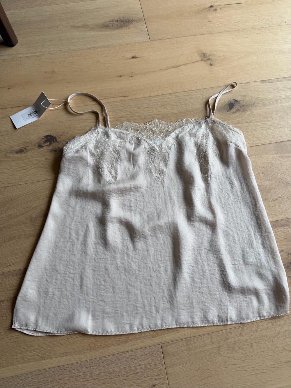 Lush Lace-Trim Camisole in Light Beige Size M
